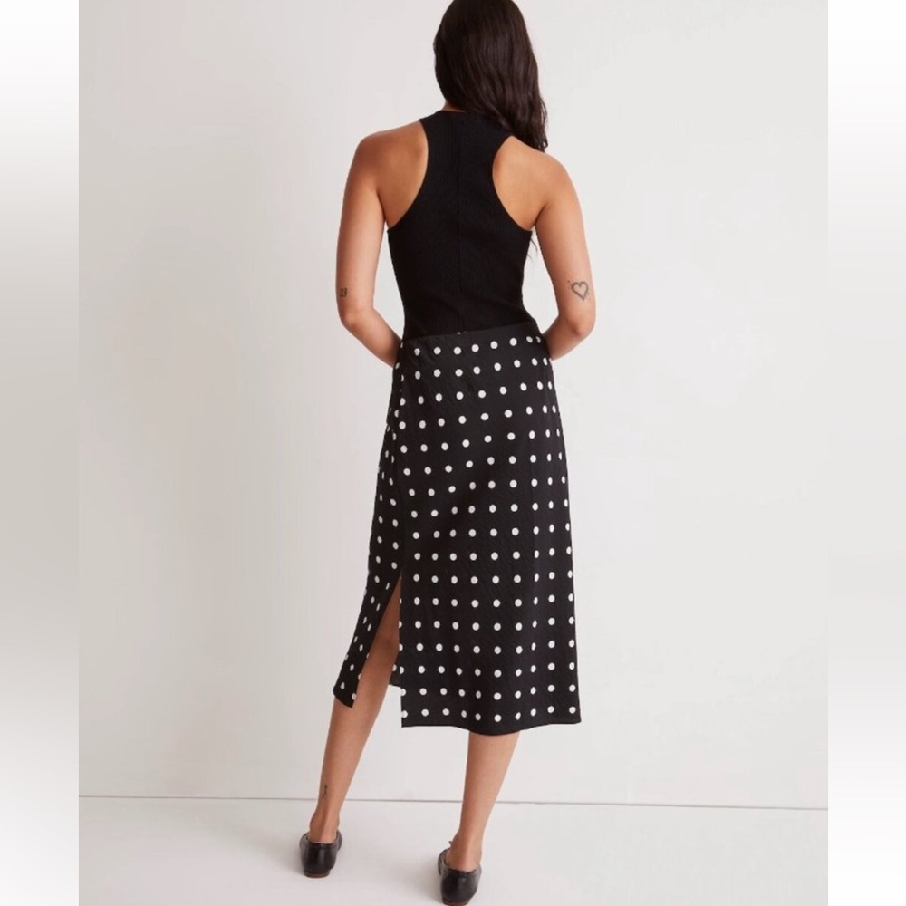 Madewell Womens Layton Midi Slip Skirt Black & White Polka Dot Size 8 Preppy - Picture 3 of 8